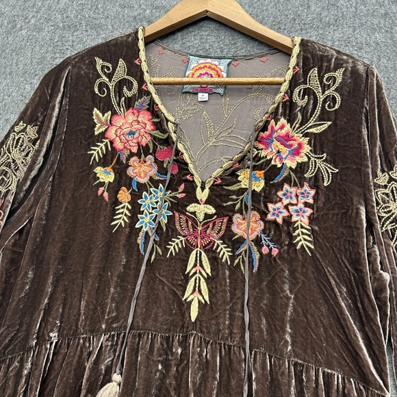 Johnny Was Dresses & Skirts - Johnny Was Taline Velvet Dress Boho Brown Midi Medium Floral Butterfly Cottage